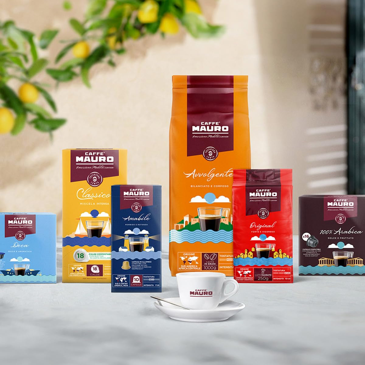Caffè Mauro Torrefazione – Kaffeebohnen – 1 kg – Avvolgente Mischung – mittlere Röstung – Intensität 8/10 – hergestellt in Italien – 1kg Packung