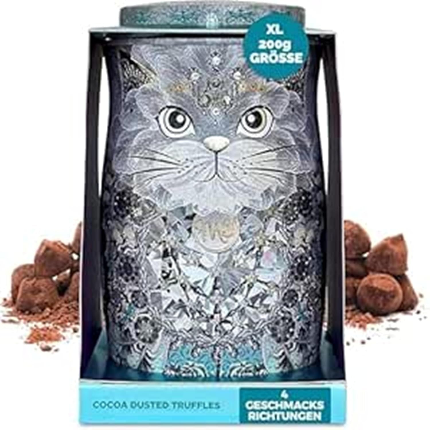 Trufe de ciocolată Monty Bojangles Savanna Gold (135g) pudrate cu cacao, praline, set cadou într-o cutie individuală de colecție cu design de pisică, aromă de scotch Flutter