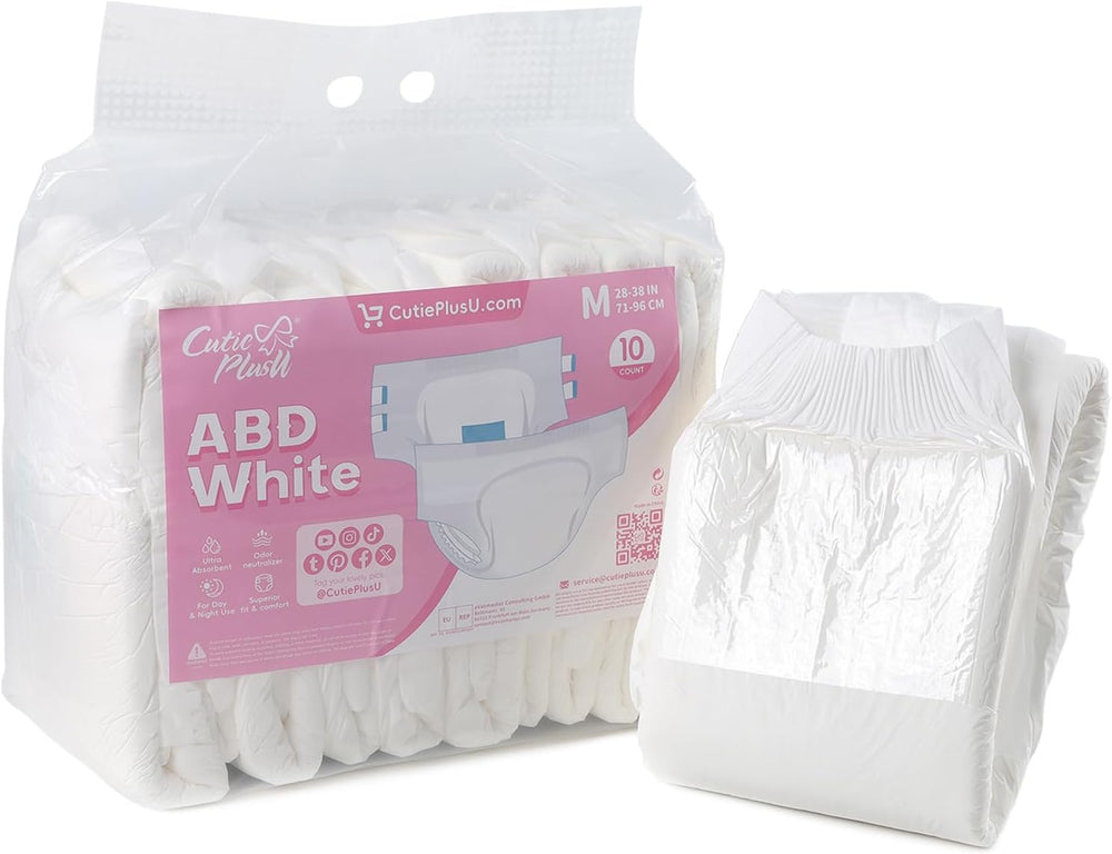 Scutece pentru adulți CutiePlusU, pachet de 10 chiloți de incontinență de unică folosință cu bucle pentru femei și bărbați, absorbție maximă peste noapte - Alb (Mărime medie 71-96 cm)