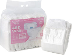 Scutece pentru adulți CutiePlusU, pachet de 10 chiloți de incontinență de unică folosință cu bucle pentru femei și bărbați, absorbție maximă peste noapte - Alb (Mărime medie 71-96 cm)