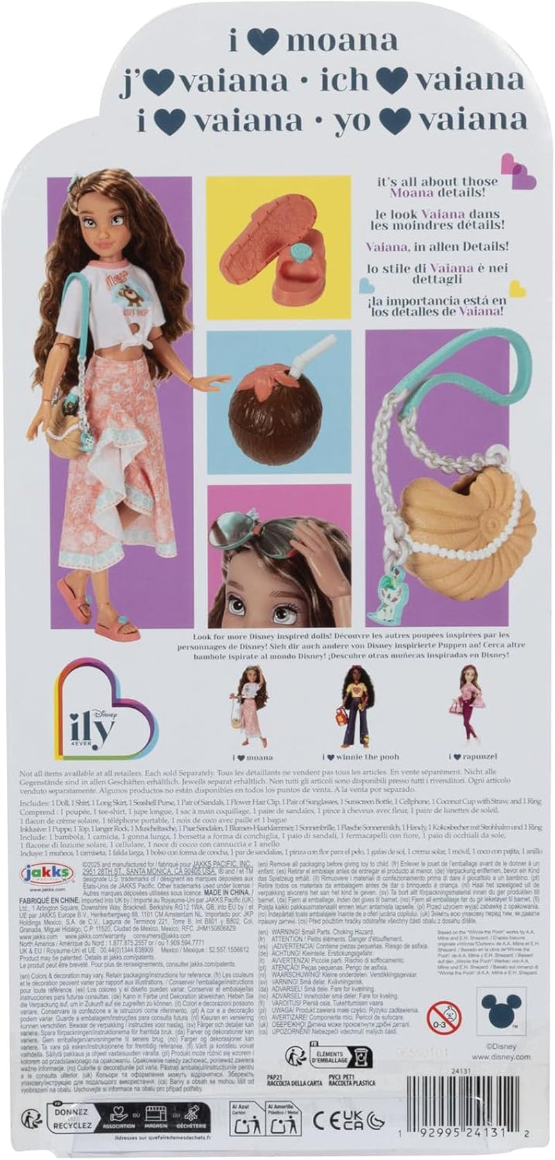 Păpușă Vaiana cu accesorii, 29 cm, 13 puncte de articulație, licențiată oficial de Jakks Pacific. Completă cu accesorii combinabile și un inel strălucitor cu Mickey!