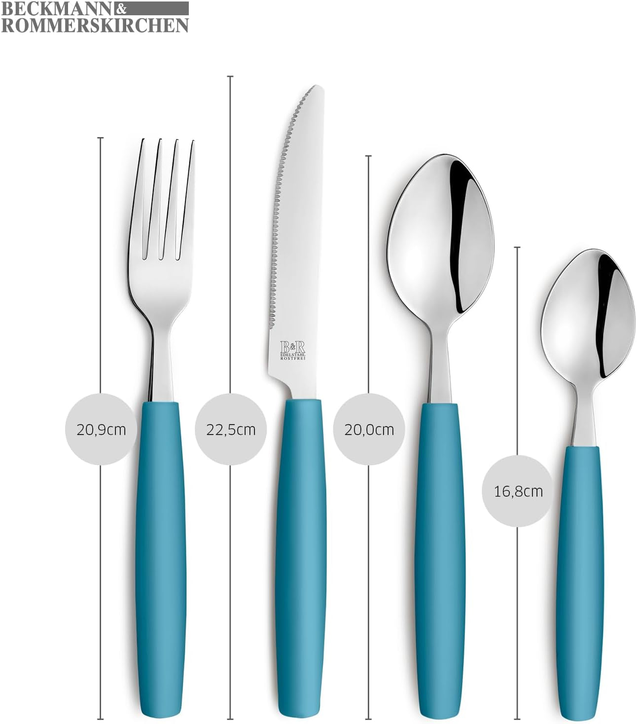 Beckmann & Rommerskirchen 2515 VALOA Besteck Set 4 Personen | 16-Teilig | Petrol | Spülmaschinenfest | Hochglanzpoliert | Essbesteck: 4X Messer, Gabel, Esslöffel, Kaffeelöffel Bucatarie Naty Shop