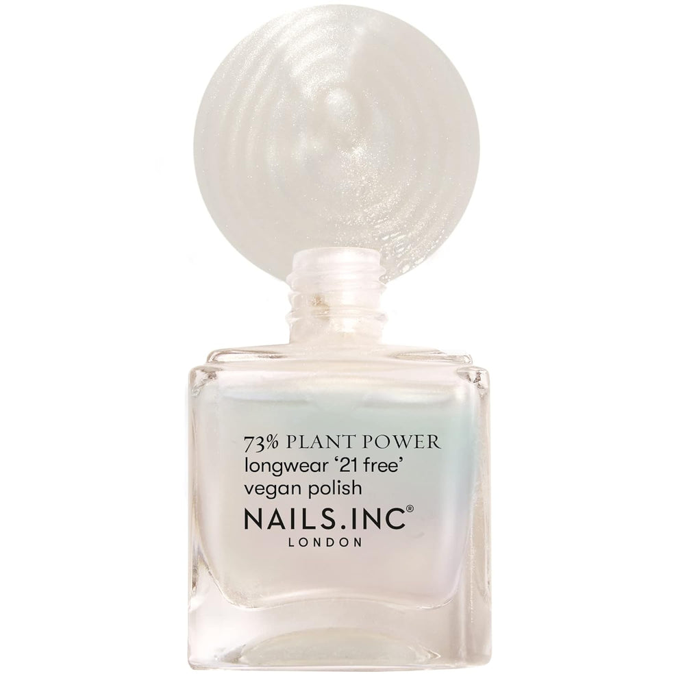 Nails Inc - Oja vegană GLOWING SOMEWHERE Plant Power - 73% pe bază de plante, 100% vegană și fără cruzime - Manichiură perfectă, sidefat strălucitor - Pentru o nail art ecologică