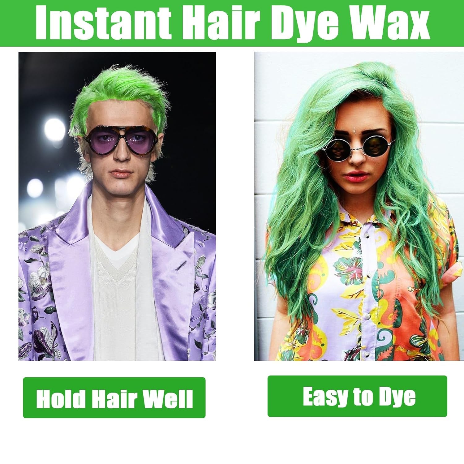 Ceară de păr temporară verde, spray de păr verde nebun temporar, noroi semipermanent lavabil, culoare de păr o singură dată, noroi de pastă de păr de styling instant, culoare naturală pentru păr pentru petreceri, activități și Halloween Vopsea pentru par Naty Shop