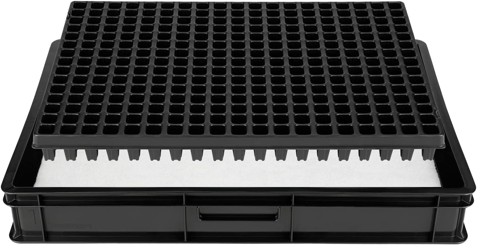 Sistem de propagare GW-285 format din tavă profesională pentru apă GW657, covoraș capilar asortat (absorbție de apă 3L pe mp) și tavă pentru ghivece cu 285 de ghivece (23x23mm, 54mm înălțime) în dimensiune Euro (600 x 400mm)