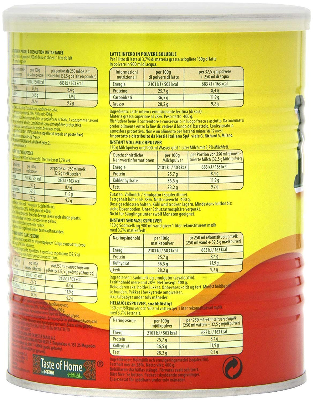 Nestle Nido Vollmilchpulver – Instant Creme für Kaffee- und Teegetränke mit Vitaminen & Mineralstoffen & ohne Konservierungsmitteln oder Farben - 400g Dose