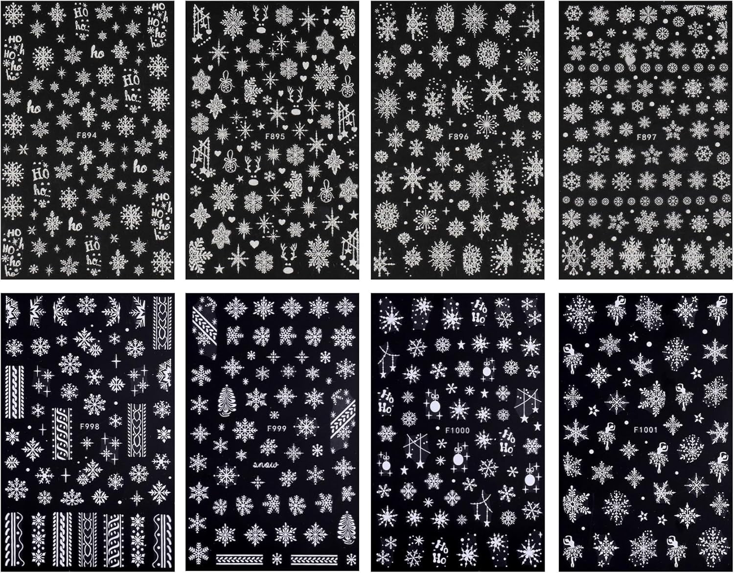 JMEOWIO Nagelsticker Weihnachten Weiß Glitter 8 Blatt Nail Art Sticker Selbstklebend Nagelaufkleber Schneeflocke Winter Holiday Dekoration Nageldesign Zubehör