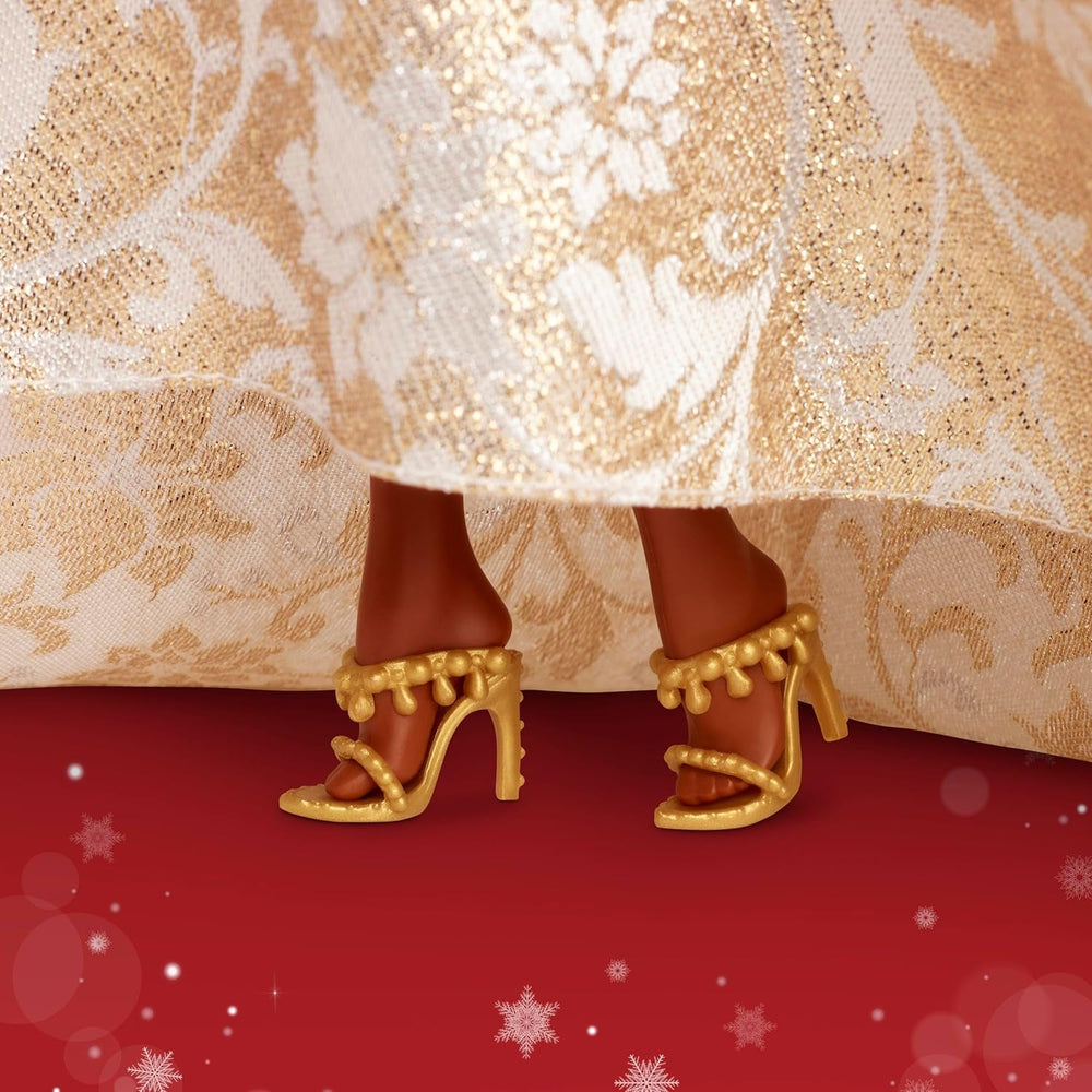 Barbie Signature Puppe, 2025 Holiday, schwarzhaarige Modepuppe mit Kleid in Silber und Gold, saisonale Sammlerpuppe in Einer Verpackung zum Ausstellen und mit Puppenständer, JBJ01