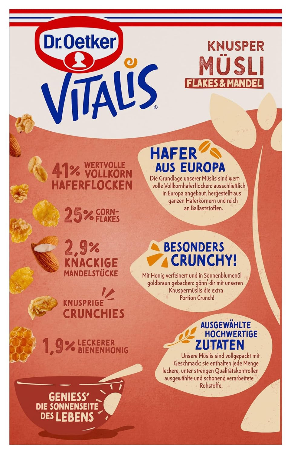 Dr. Oetker Vitalis Crunchy Flakes: Musli crocant cu fulgi de porumb și bucăți de migdale, pachet de 5 (5 x 600g)