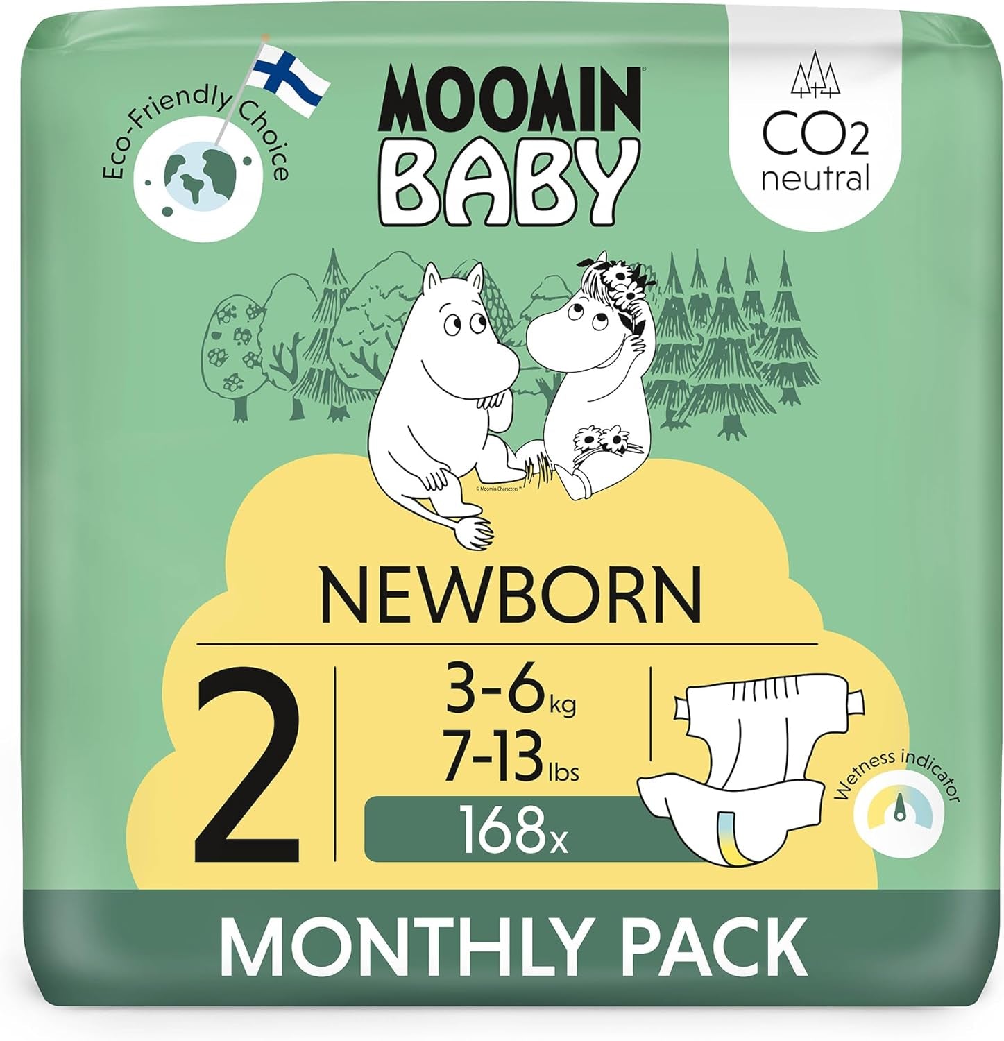 Scutece Moomin Baby Eco, mărimea 3, 5-8 kg, 48 bucăți, scutece premium moi | Moi și prietenoase cu pielea, respirabile, absorbante, fără substanțe chimice inutile |