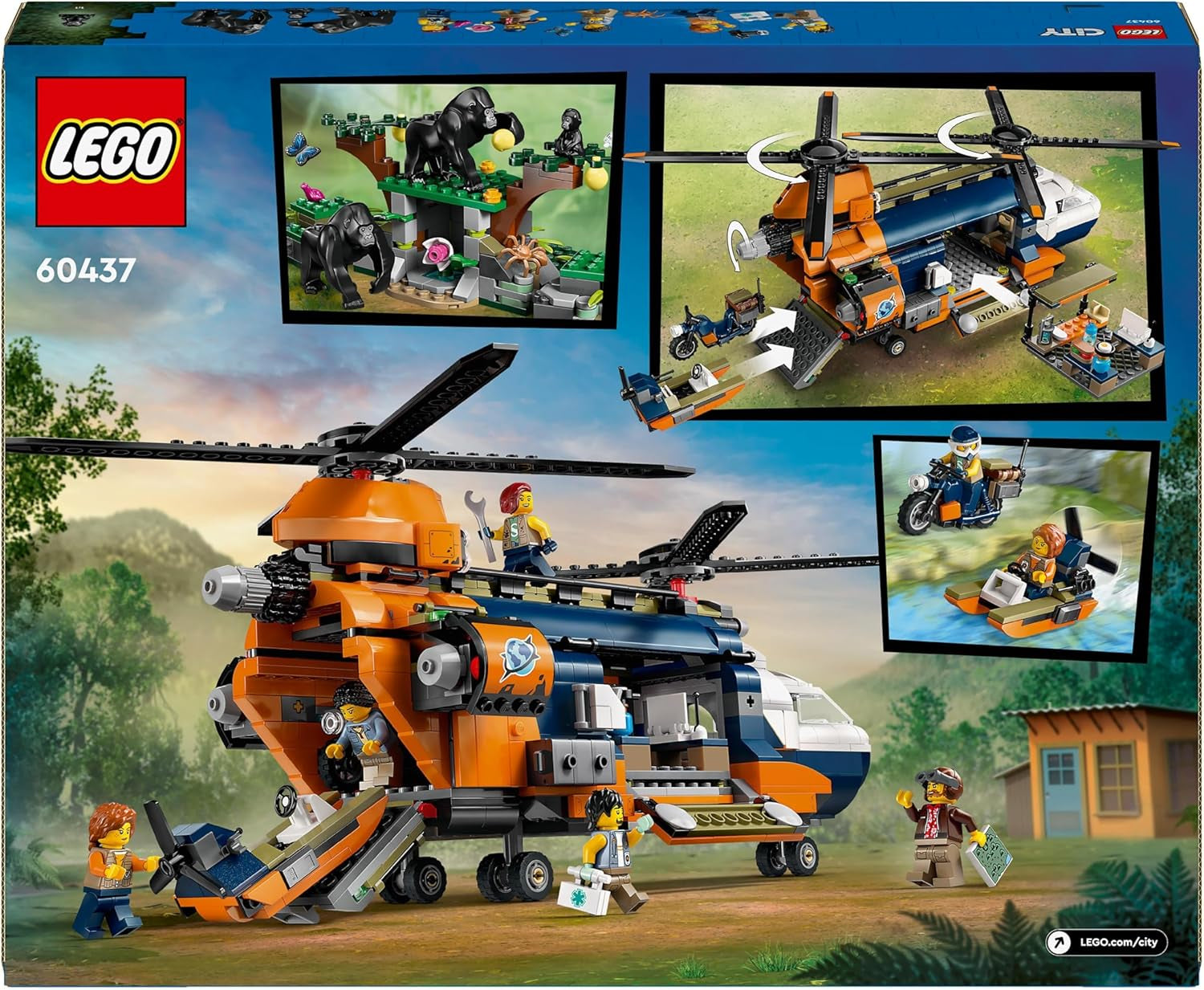 Elicopter LEGO City Jungle Explorer, set de joacă de aventură pentru copii 8+, cadou de Crăciun sau aniversare pentru copii, 5 minifigurine și 3 gorile 60437 Seturi de constructie Besuche den LEGO-Store