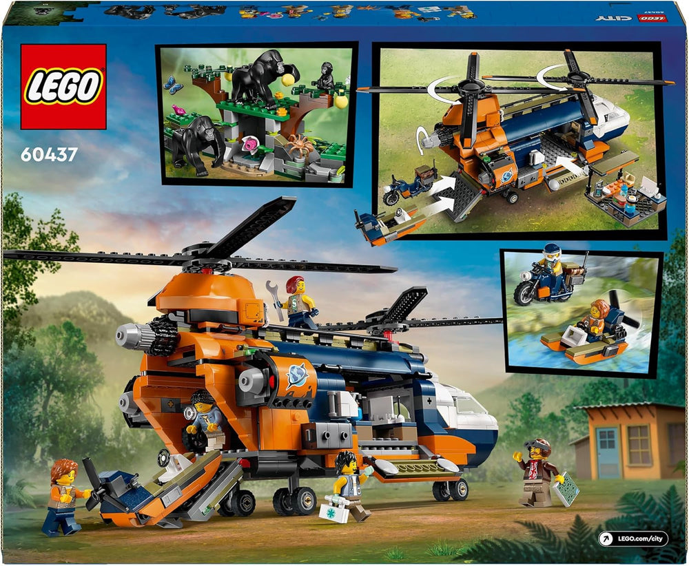 Elicopter LEGO City Jungle Explorer, set de joacă de aventură pentru copii 8+, cadou de Crăciun sau aniversare pentru copii, 5 minifigurine și 3 gorile 60437 Seturi de constructie Besuche den LEGO-Store