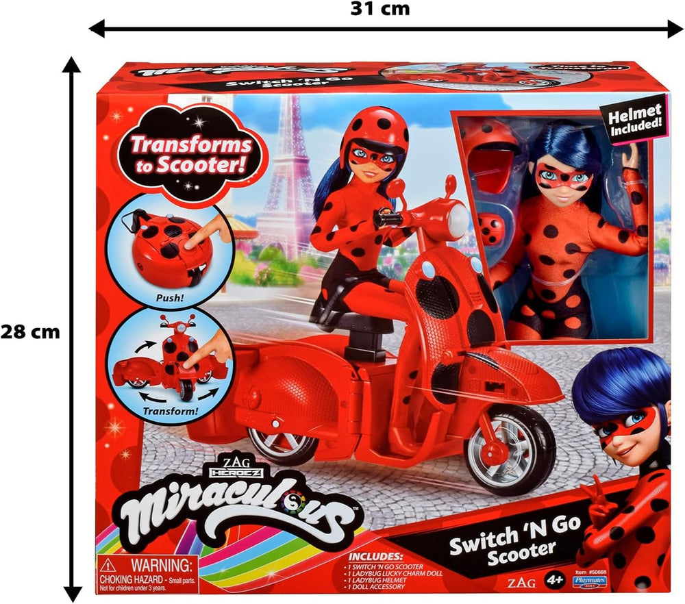 Bandai - Miraculous Ladybug - Scuter Miraculous Switch'n Go + păpușă articulată Ladybug Lucky Charm 26 cm - P50668
