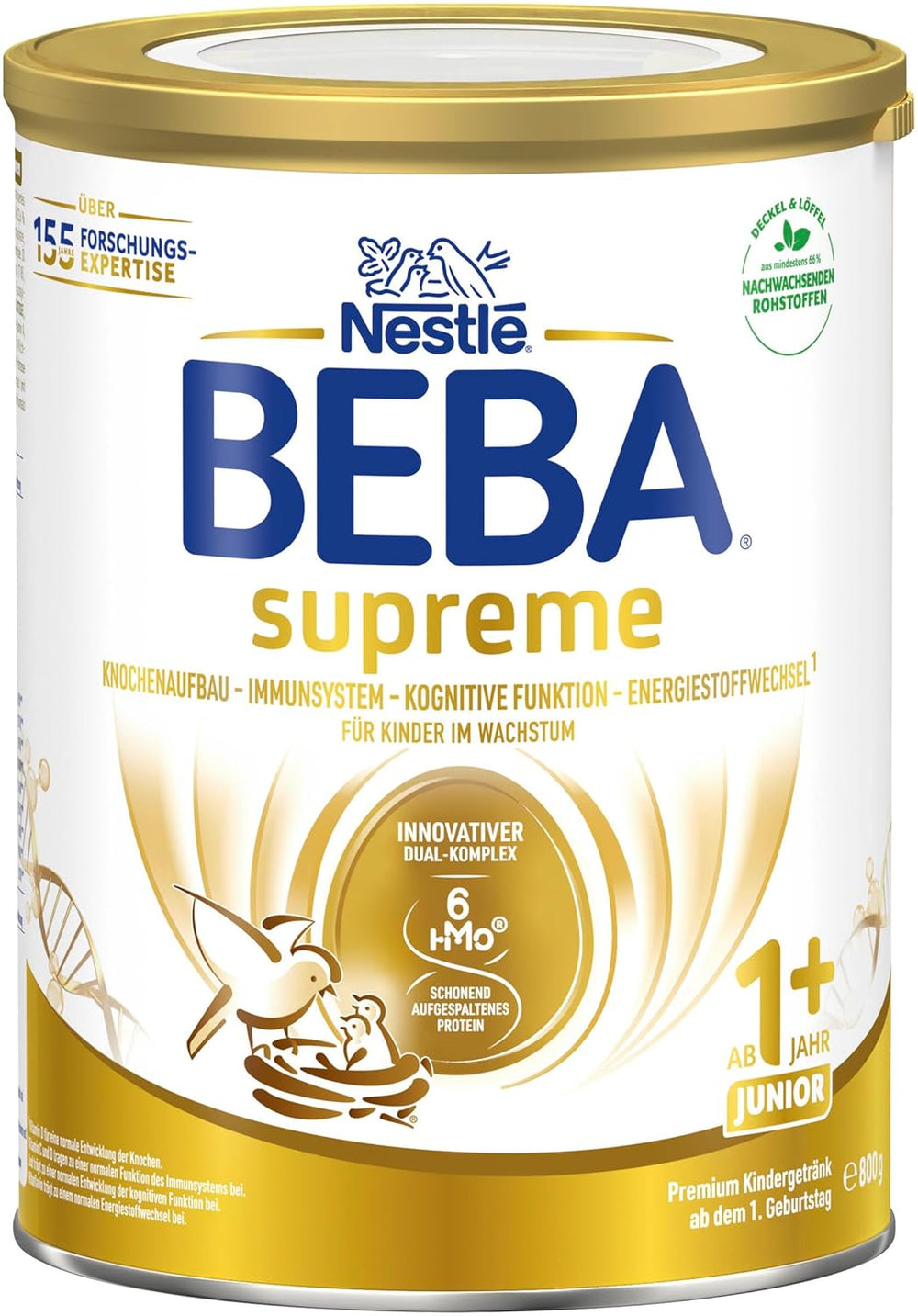 BEBA SUPREME JUNIOR 1 Plus - Băutură pentru copii de la 1 an, cu complex 6 HMO, fără lactoză, fără ulei de palmier, fără ulei de pește, hrană pentru copii mici, lapte praf pentru bebeluși, pachet de 6 (6 x 800g)