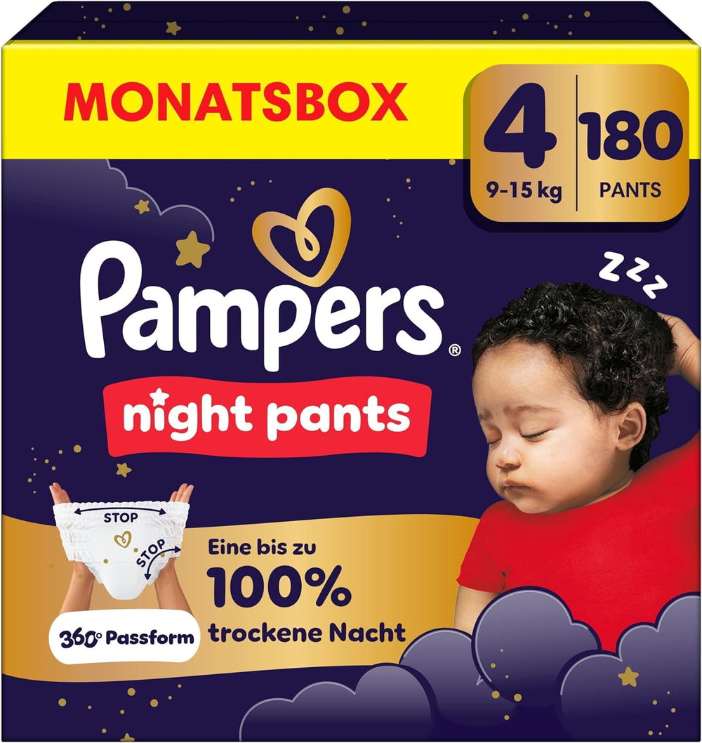 Scutecele Pampers Night Pants mărimea 6, 138 de bucăți, 13kg-19kg, oferă protecție suplimentară pentru întreaga noapte.
