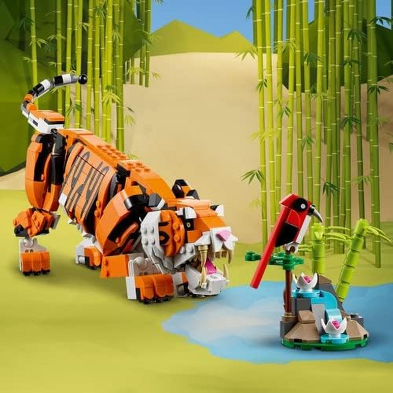 LEGO 31129 Creator Majestic Tiger, Panda sau Pește, set 3 în 1 de figuri de animale, jucărie pentru copii, băieți și fete, jucărie de construcție cu animale Seturi de constructie Besuche den LEGO-Store