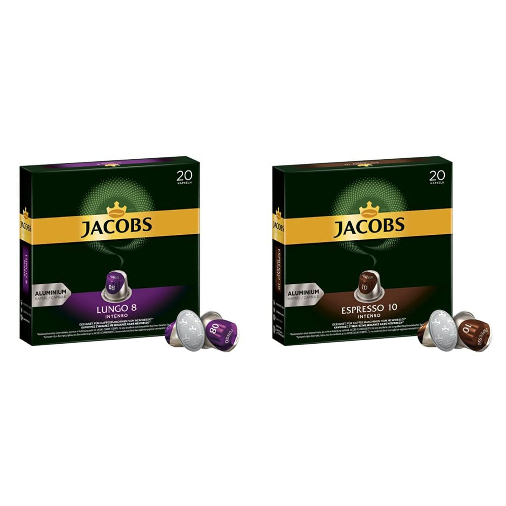 Kaffeekapseln Lungo Intenso, Intensität 8 von 12, 10 x 20 Getränke & Kaffeekapseln Espresso Intenso, Intensität 10 von 12, 200 Nespresso®* kompatible Kapseln, 10 x 20 Getränke