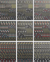 JMEOWIO Nagelsticker Herz Linien Blumen 9 Blatt Nail Art Sticker Selbstklebend Nagelaufkleber Bunte Dekoration Nageldesign Zubehör