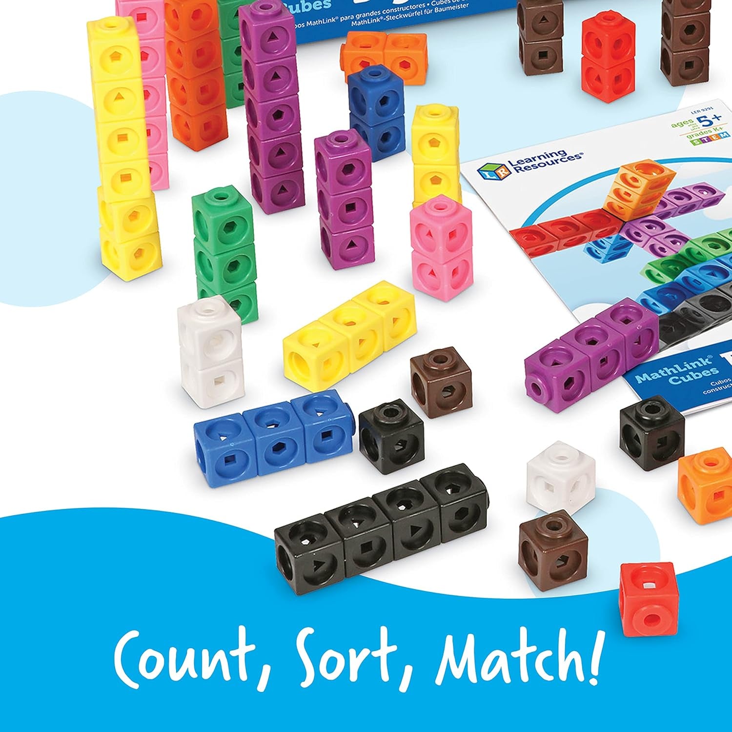 Learning Resources MathLink Steckwürfel Big Builders für Baumeister, ab 5 Jahren, Konstruktionsspielzeug für frühes Mint-Lernen, 200 Teile
