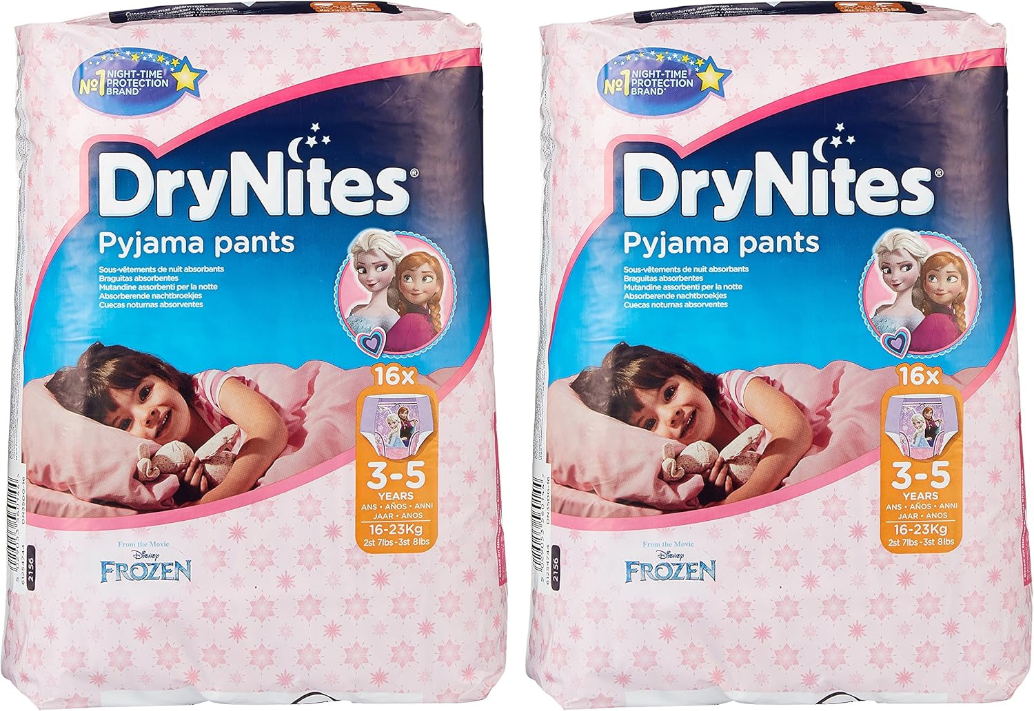 Chiloți de noapte Huggies DryNites, pentru fete, 3-5 ani (16-23 kg), 2 x 16 bucăți