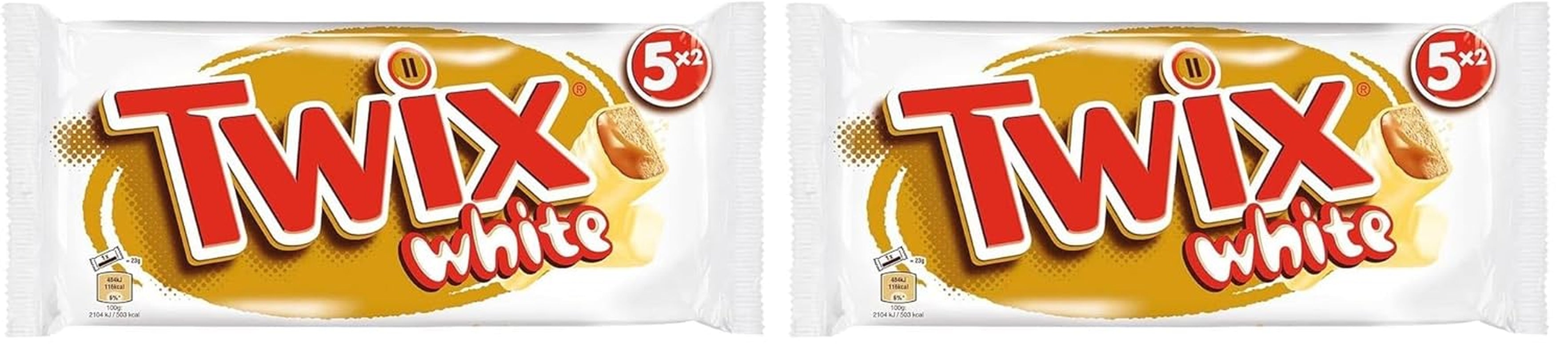 Batoane Twix de ciocolată albă; caramel, biscuiți, ciocolată albă; pachet multiplu de ciocolată; 5 batoane (5 x 46 g)