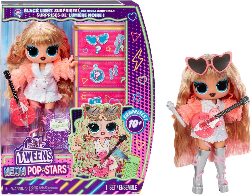 L.O.L. Surprise! Tweens Neon Pop Stars - Kitty K - 1 păpușă la modă cu surprize retroiluminate și 10+ costume și accesorii Pop Star, inclusiv micro-benzi retro, cadou pentru copii 4+ Papusi Naty Shop Thea Stars