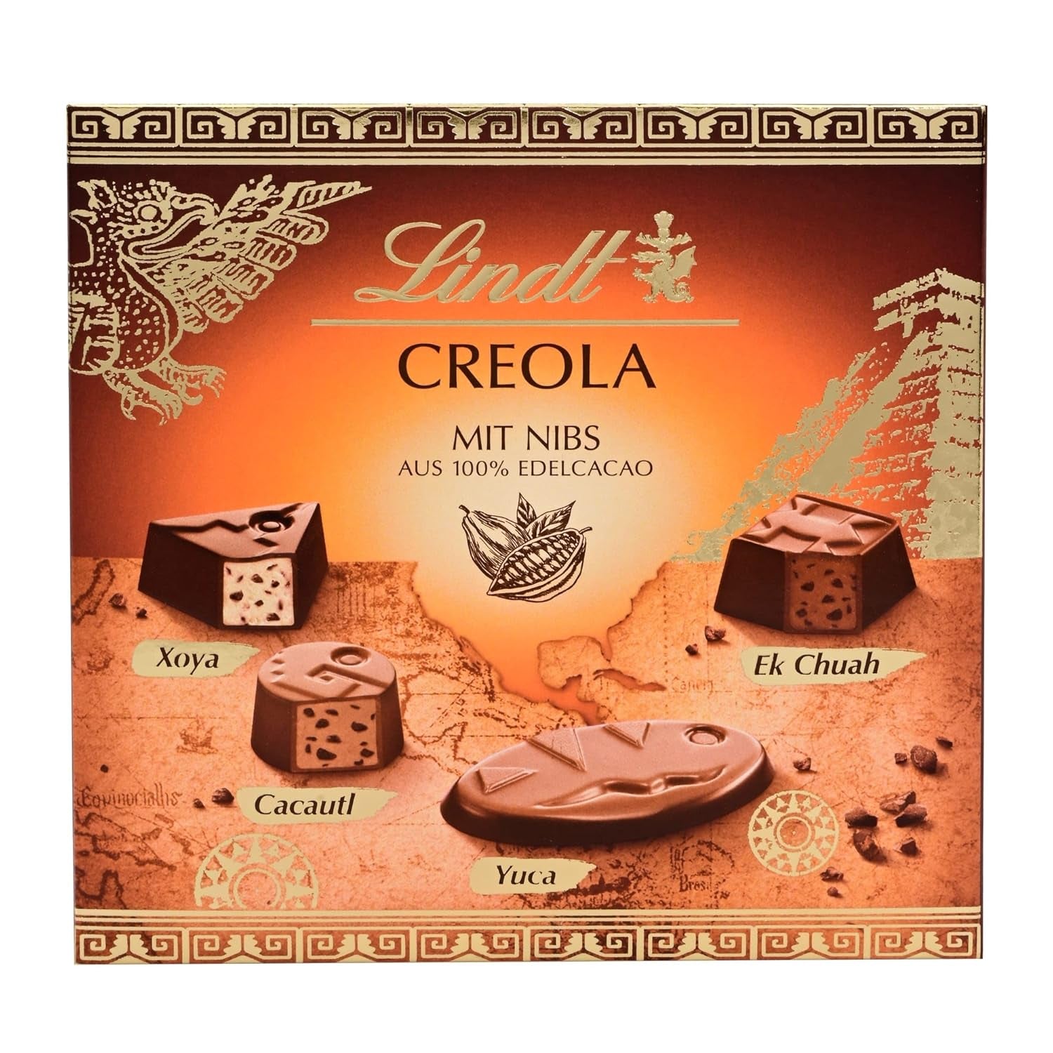 Ciocolată Lindt | Cutie Praline Creola | 100g | 9 praline în 4 sortimente delicioase, fabricate din cacao 100% fină, fără alcool | Set cadou ciocolată