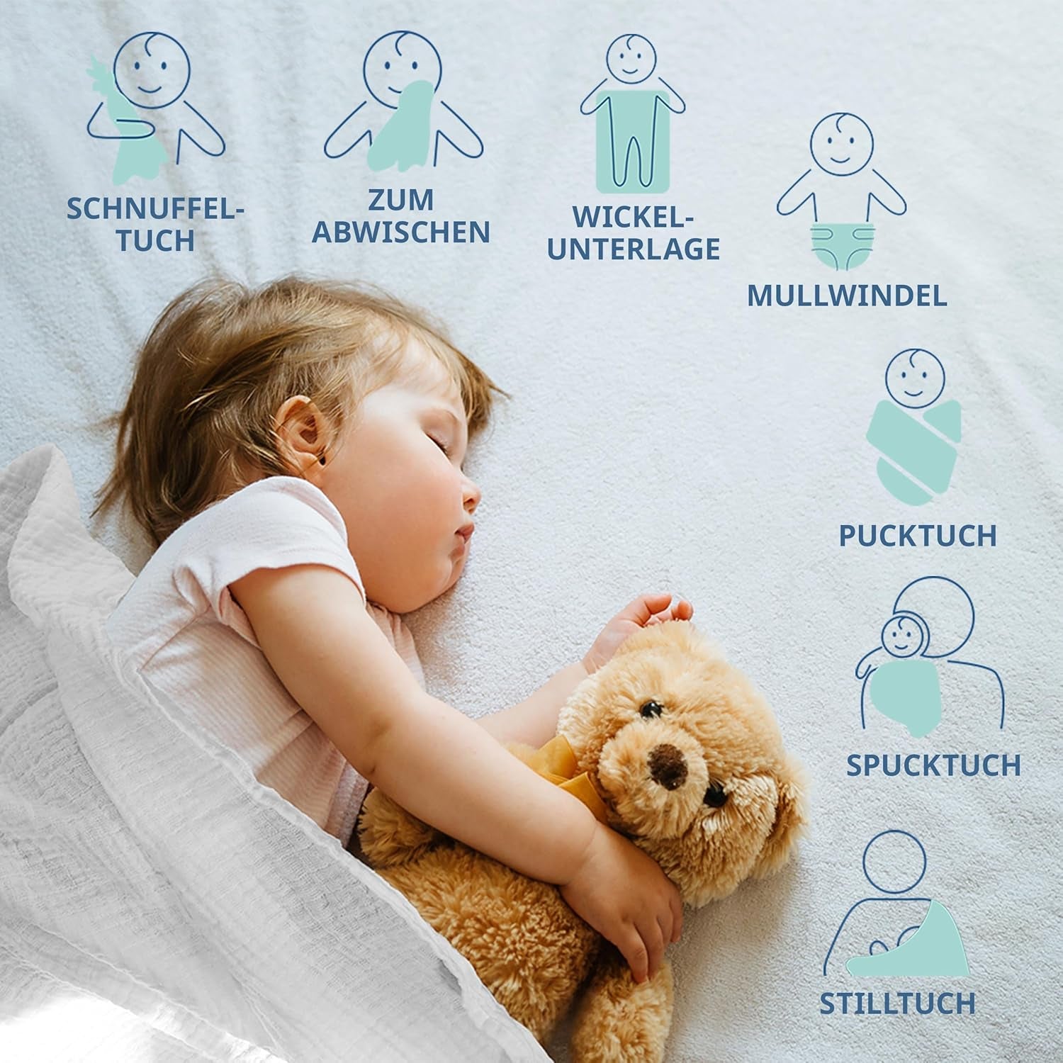 Pătrățele de muselină MAKIAN, pachet de 10, 80x80 cm, certificate Oeko-TEX® Standard 100, 10 cârpe de calitate premium pentru eructații - pătrățele din pânză dublu țesută/pătrățele de muselină, rezistente la fierbere - Alb