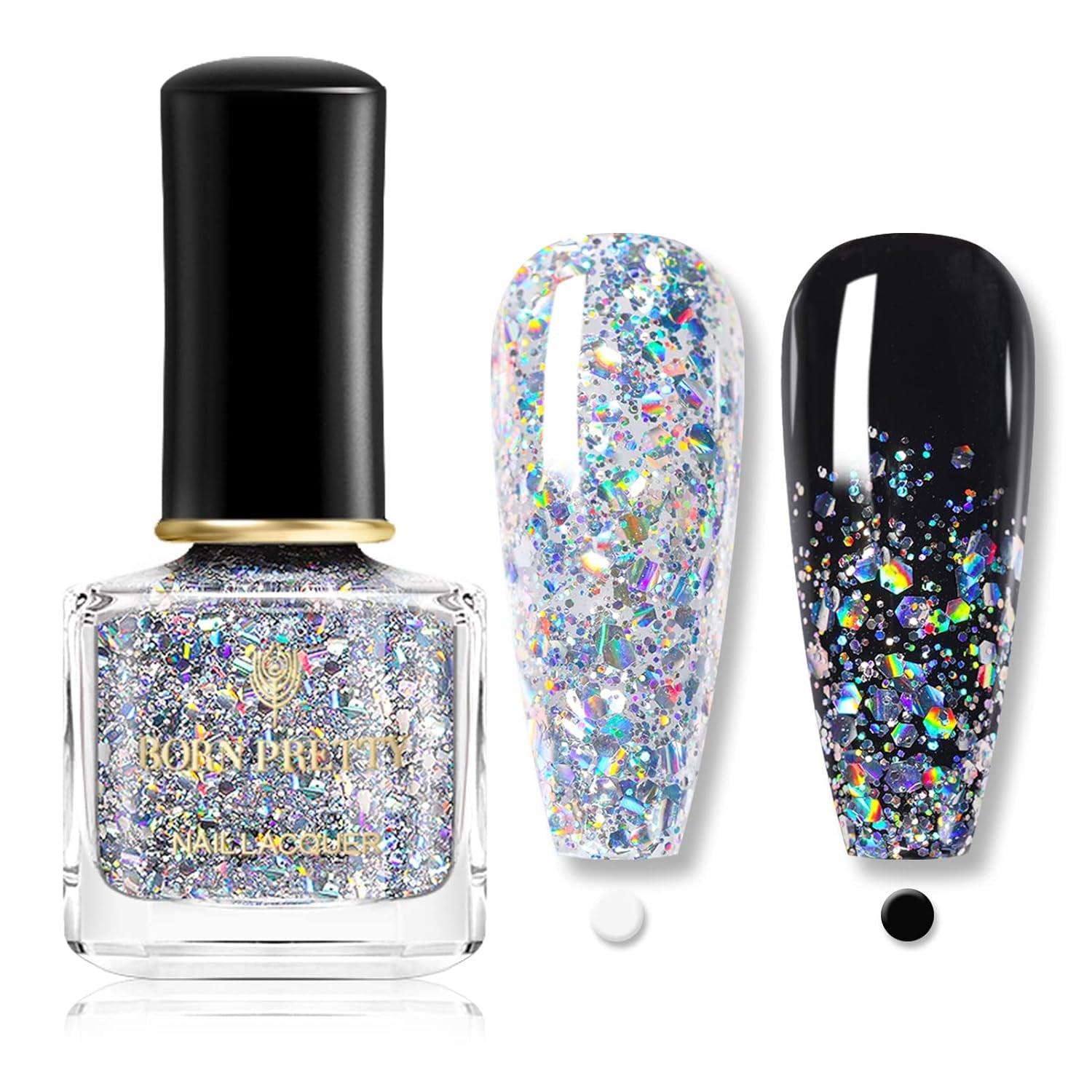 Born Pretty Oja cu Glitter, Rainbow Shining Glitter Super Shine Oja Nail Art Neagră