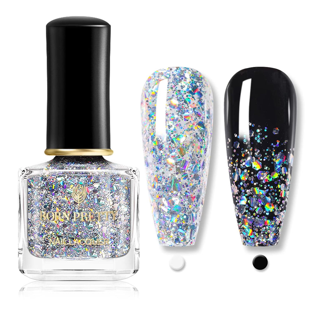 Born Pretty Oja cu Glitter, Rainbow Shining Glitter Super Shine Oja Nail Art Neagră