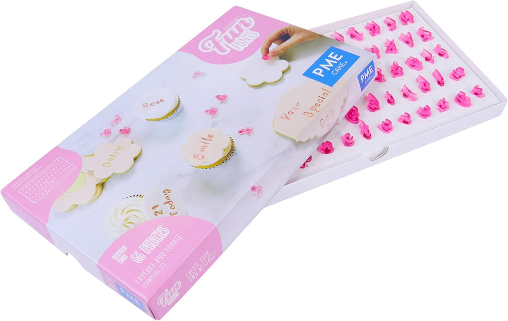 FF60 Fun Fonts - Set de ștampile pentru brioșe și fursecuri, pentru design de tort, 66 de piese, Colecția 3, Plastic