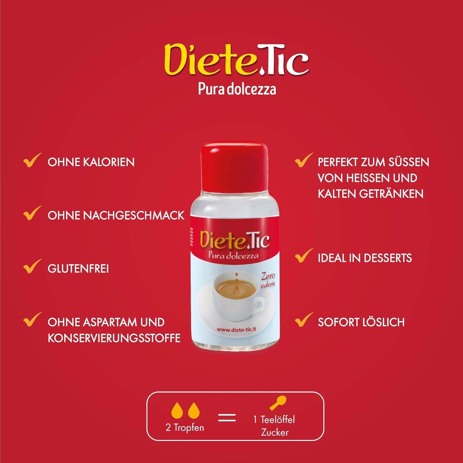 Îndulcitor lichid fără calorii, spray de dimensiuni 3 x 50 ml (1 picătură MAXI = 1 linguriță de zahăr), fără gluten, fără conservanți și aspartam, ideal pentru deserturi, băuturi și iaurt