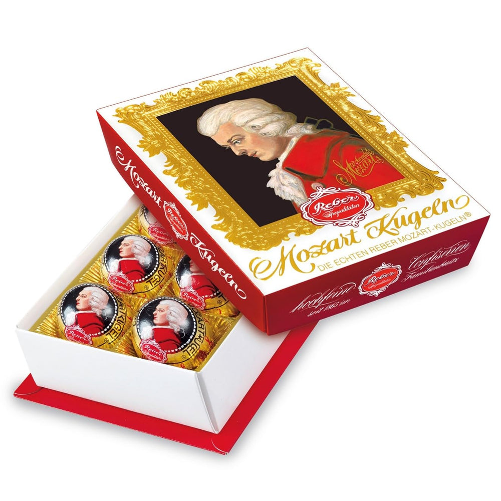 Bile Reber Mozart cu ciocolată neagră, pachet de 6 cu marțipan și nuga, vegane - 1 x 120 g