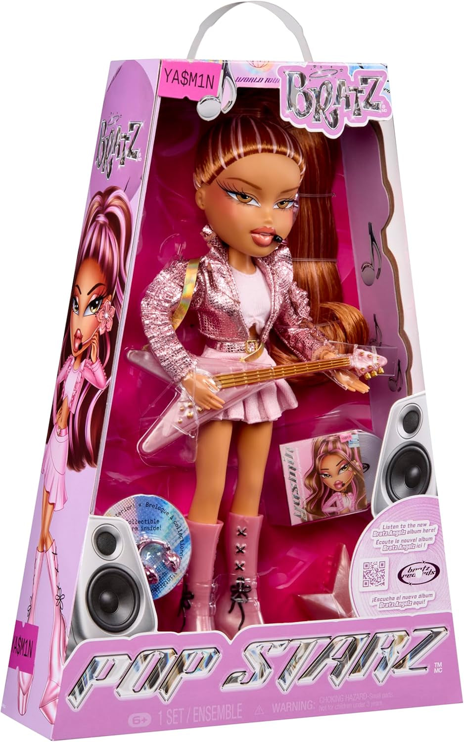 BRATZ Pop Starz Yasmin – Păpușă la modă cu talisman de colecție, ținută și accesorii muzicale