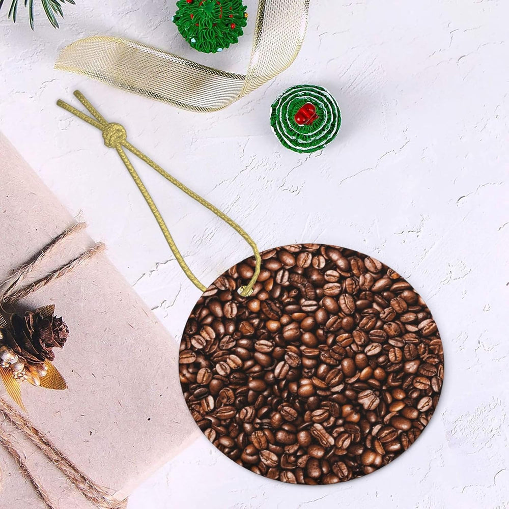 Boabe de cafea prăjite amuzante, față-verso, imprimate, ceramice, rotunde, cu șnur auriu pentru agățat, decor festiv pentru casă, birou