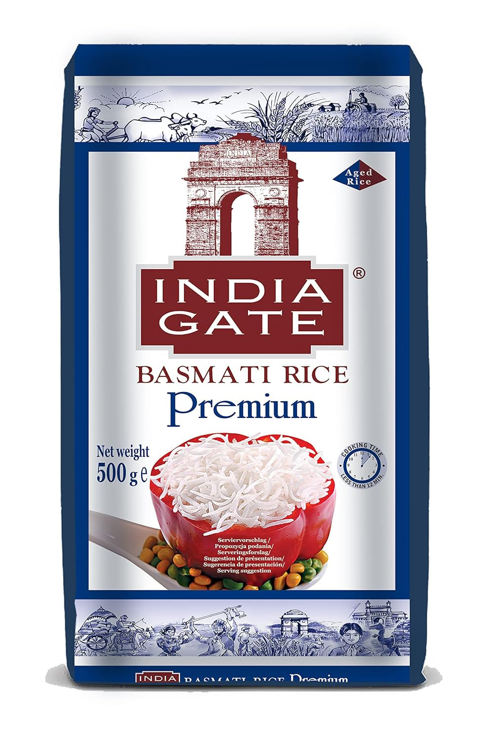 Orez Basmati Premium INDIA GATE – Orez cu bob lung fin, aromat, din India, bob lung fin (1 x 500 g)