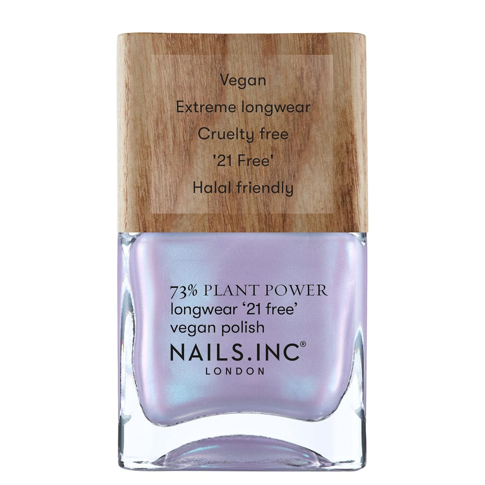 Nails Inc - Oja vegană GLOWING SOMEWHERE Plant Power - 73% pe bază de plante, 100% vegană și fără cruzime - Manichiură perfectă, sidefat strălucitor - Pentru o nail art ecologică
