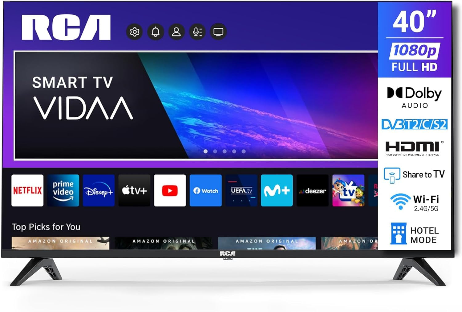 Televizor inteligent RCA VRS32HQ1, televizor LED HD de 32 inch (80 cm), cu WLAN, tuner triplu (DVB-T/T2, DVB-C, DVB-S/S2), App Store, HDMI, USB, CI/CI+, Netflix, YouTube și multe altele [RVSmart 2024]