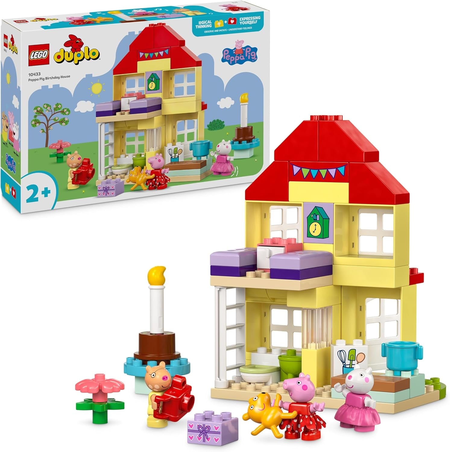 LEGO DUPLO Peppa's Birthday House: Jucărie creativă cu 3 figuri, casă de jucărie de construit și reconstruit pentru copii de la 2 ani, băieți și fete, promovează dexteritatea 10433 Seturi de constructie Besuche den LEGO-Store Titlu implicit