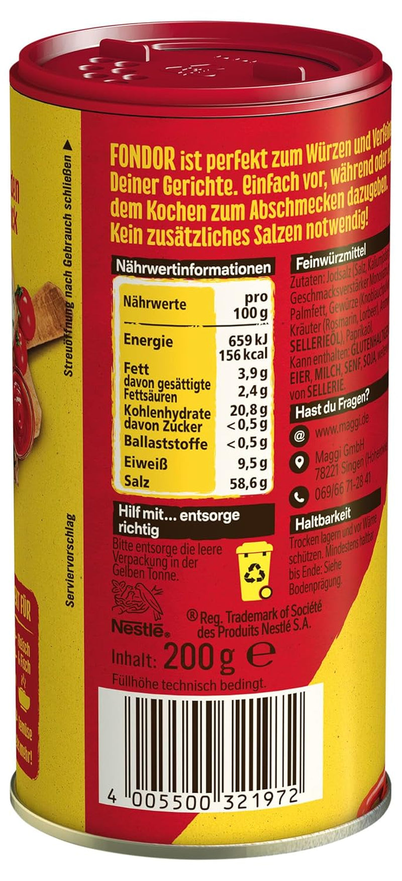 MAGGI Fondor Würzmittel für Gemüse, Fleisch oder Fisch, Gewürz für Suppen oder Salate, 10er Pack (10 x 200g)