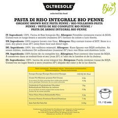 - Paste di Riso Integrale Biologica Italiana Gluten Free, Formato Penne - pasta senza glutine, 100% farina di riso integrale organic, bogat di fibre, vegana, confezione da 3 pacchi de 350 g