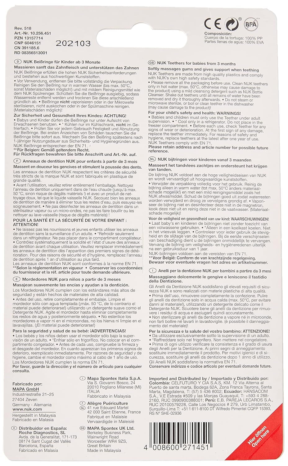 Inel de dentiție NUK Cool All-Around cu elemente de răcire, de la 3 luni, 1 bucată, multicolor