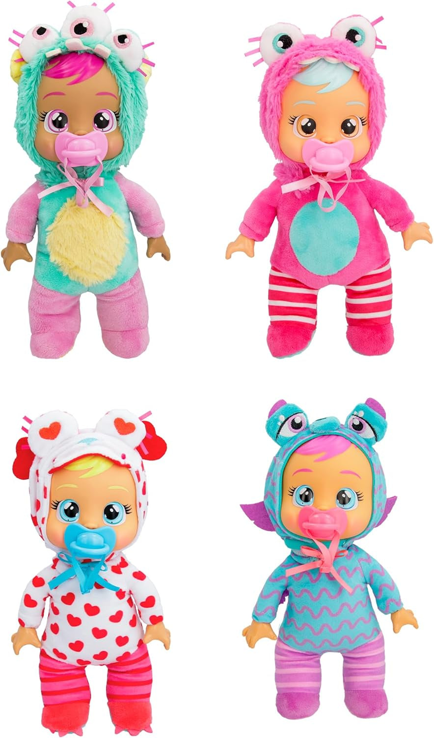 Cry Babies Tiny Cuddles Monster Momo, Plüsch-Baby-Puppe, Tiny Cuddles mit personalisiertem Pyjama eines Monsters, das echte Tränen weint, Kinder ab 18+ Monaten