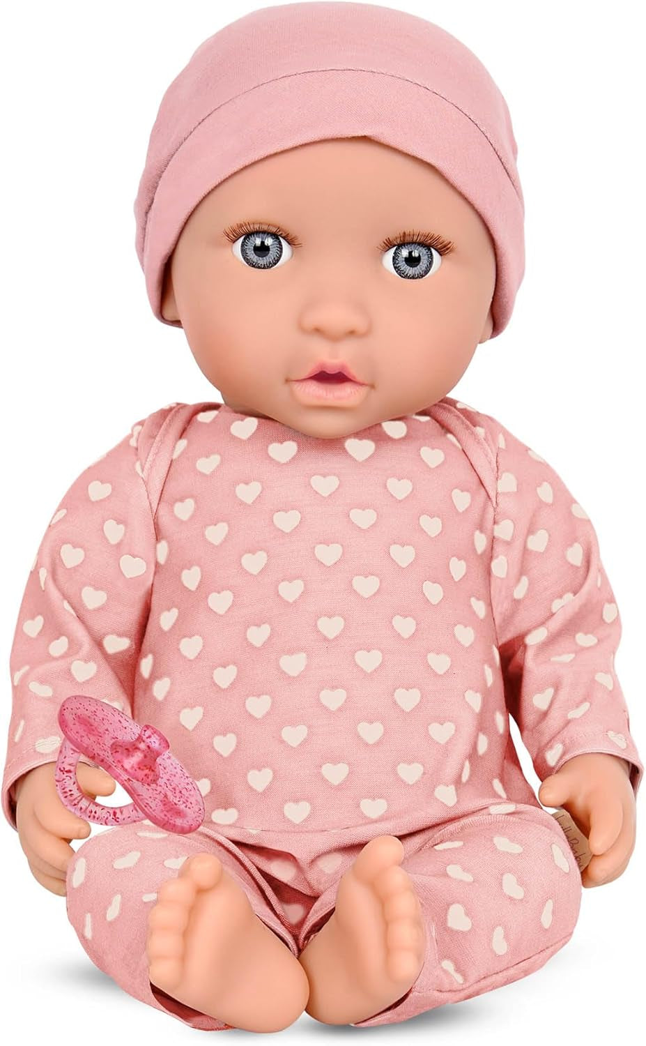 LullaBaby - Baby Puppe - Einteiler & Mütze - 36 cm Realistische Baby-Puppe - Haselnussbraune Augen & weicher Körper - Strampler & Schnuller-Zubehör - Pretend Play Spielzeug - Kinder 2 Jahre +