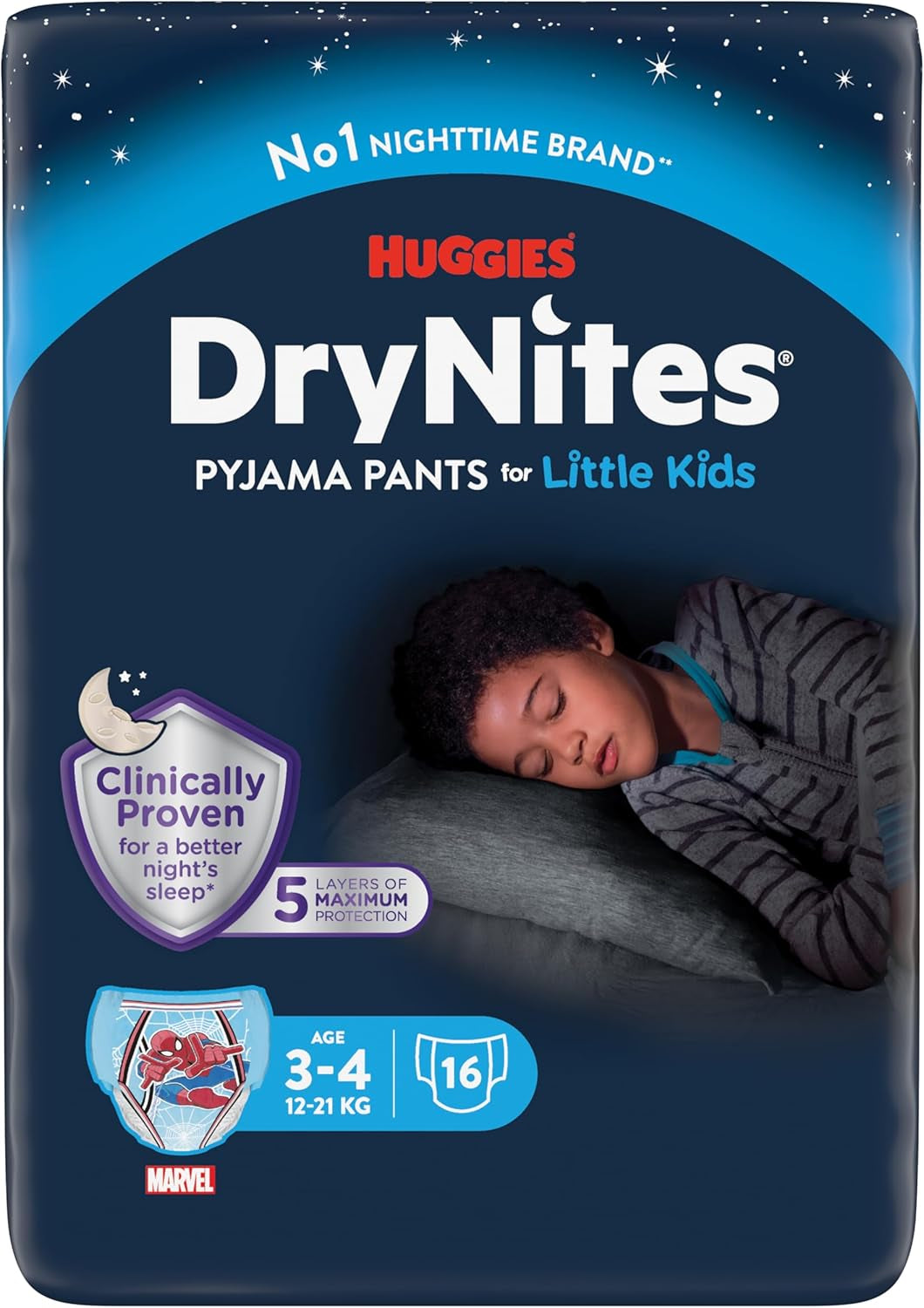 Scutece Huggies DryNites Nighttime pentru enurezis, pentru băieți de la 13 la aproximativ 17 ani (48-60 kg), 33 de bucăți (3x11), pachet lunar Jumbo, chiloți XL