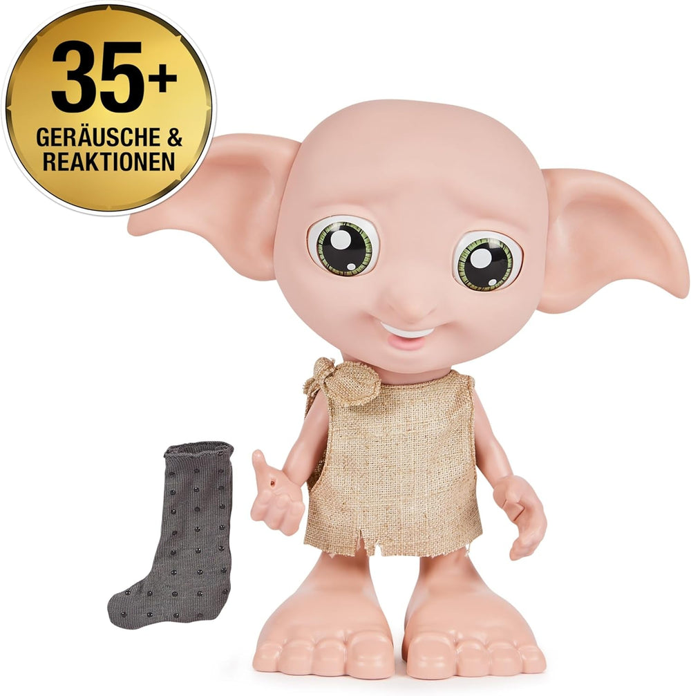 Wizarding World Harry Potter - Păpușa interactivă Dobby House Elf cu peste 30 de sunete, propoziții și mișcări, germană-italiană, jucărie pentru copii de la 6 ani, Fan Article Papusi Naty Shop