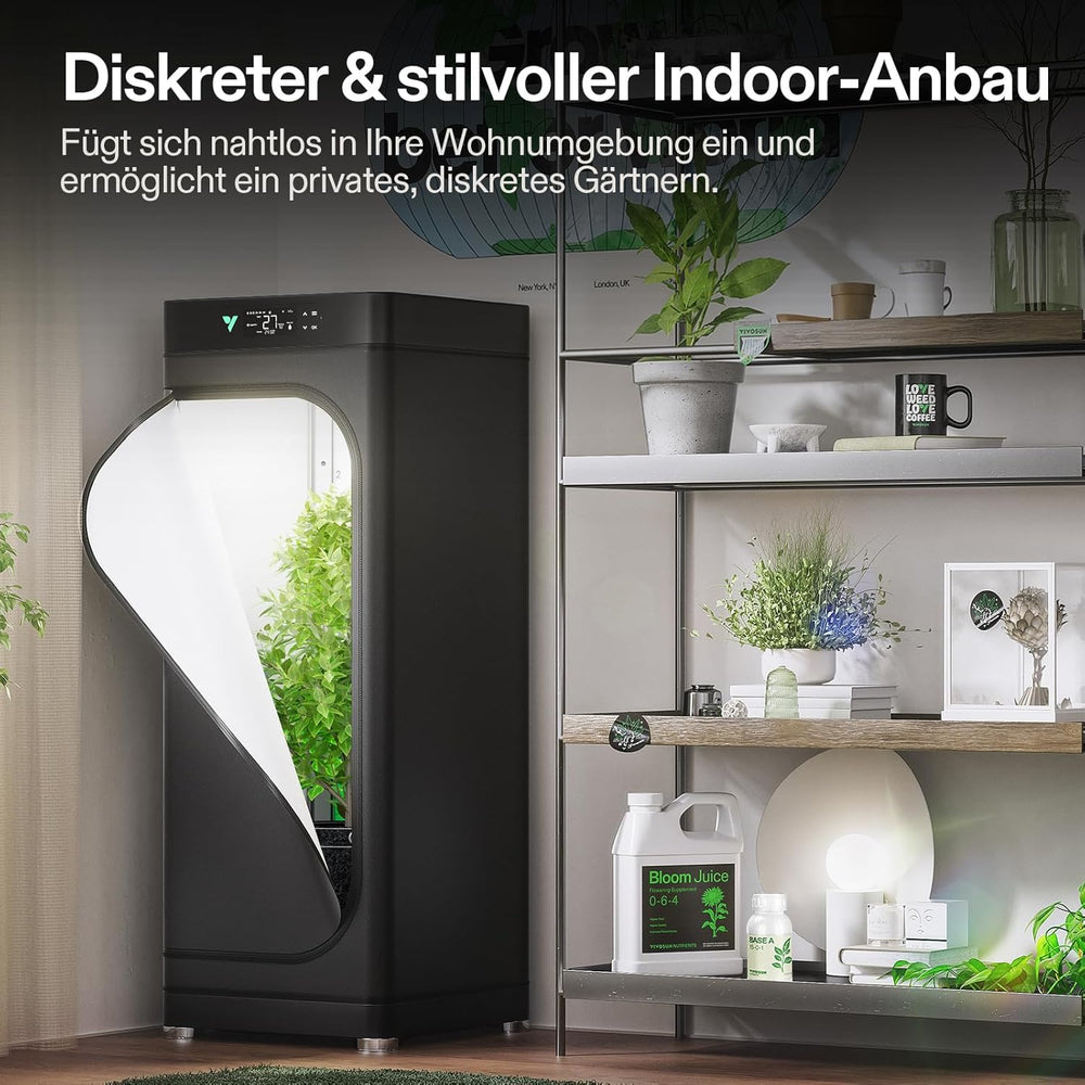 Cutie de creștere inteligentă VGrow All-in-One, sistem profesional cu lampă de creștere Samsung LM301H EVO, sistem avansat de circulație și ventilație, irigare, alimentare cu nutrienți pentru hidroponie de interior