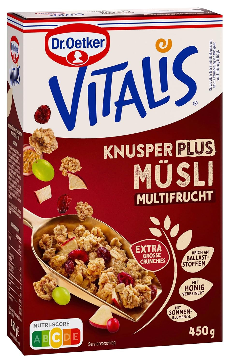 Dr. Oetker Vitalis KnusperPlus Ciocolată Dublă: Musli crocant cu lapte și ciocolată neagră, pachet de 7 (7 x 450g)
