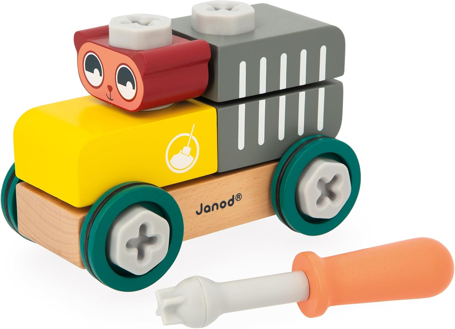 Janod - Mein erstes Konstruktionsspiel - Bären-Bastelauto - 25 Elemente - Rollenspiel - Fördert Geschicklichkeit & Kreativität - Ab 24 Monaten - J06458