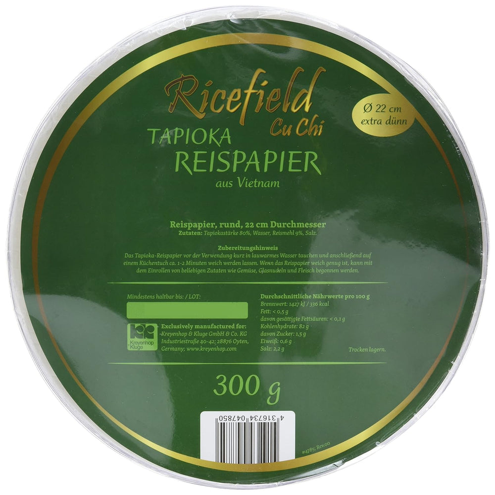 Hârtie de orez Ricefield cu tapioca, rotundă, 22 cm, calitate premium, 300 g